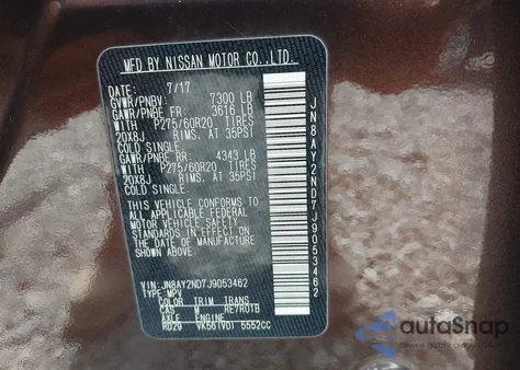 2018 Nissan Armada Sl z USA, uszkodzony, nr VIN JN8AY2ND7J9053462